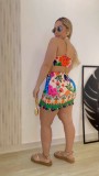 EVE Sexy Print Wrap Chest Two PIece Skirt Set NY-10795
