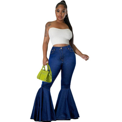 EVE Solid Color Slim Denim Big Flare Jeans NY-5016