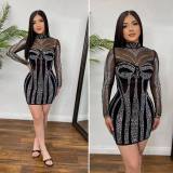EVE Long Sleeve Hot Drill Slim Mini Dress NY-3192