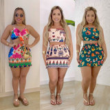 EVE Sexy Print Wrap Chest Two PIece Skirt Set NY-10795