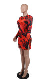 EVE Long Sleeve Print Round Neck Midi Dress XHXF-408