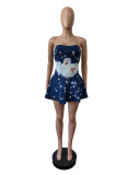 EVE Fashion Denim Print Ruffle Mini Dress MEM-88585