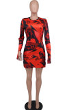 EVE Long Sleeve Print Round Neck Midi Dress XHXF-408