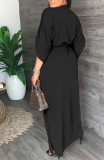 EVE Solid Color 3/4 Sleeve Tie Up Maxi Dress YH-5296