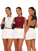 EVE Solid Color Backless Sleeveless T Shirt MZ-2836