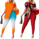 EVE Plus Size Print Short Sleeve Slash 2 Piece Pants Set OSIF-3228