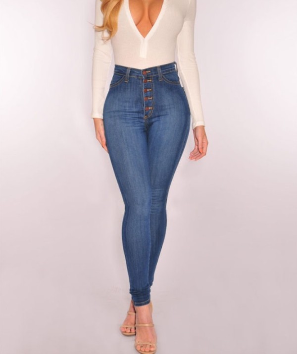 EVE Plus Size High Waisted Button Sexy Slim Jeans XCFF-3080