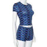 EVE Diamond Check Print O Neck Casual Shorts Suit MXBF-D24ST089