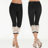 EVE Plus Size Lace Patchwork Denim Seven-point Jeans XCFF-3147
