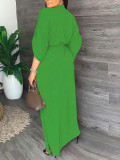 EVE Solid Color 3/4 Sleeve Tie Up Maxi Dress YH-5296