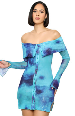 EVE Print One Neck Long Sleeve Mini Dress XHXF-410