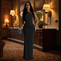 EVE One-shoulder Solid Color Evening Dress BY-6940