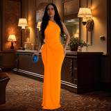 EVE One-shoulder Solid Color Evening Dress BY-6940