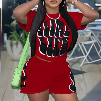 EVE Short Sleeve Print O Neck Casual Shorts Set GYXF-8036