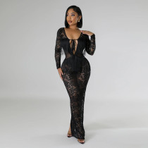 EVE See Through Lace Backless Maxi Dress CYA-901243