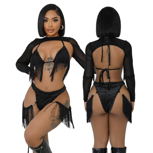 EVE Fashion Tassel Solid See Through 3 Piece Set CYA-901218