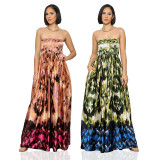 EVE Satin Printed Sleeveless Tube Tops Long Dress MUE-8064