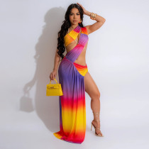 EVE Sexy Print Sling Irregular Split Maxi Dress CYA-901228