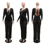 EVE See Through Lace Backless Maxi Dress CYA-901243