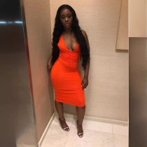 EVE Solid Sleeveless Deep V Neck Midi Dress LSL-0004