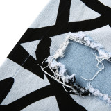 EVE Men Holes Print Fashion Tight Jean XCFF-8886