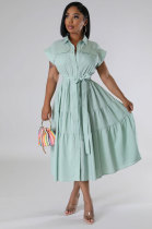 EVE Solid Color Short Sleeve Long Shirt Dress XHXF-966