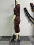EVE Printed V-neck Drawstring Waist-slim Midi Dress NY-10806