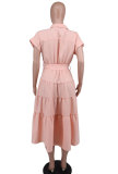 EVE Solid Color Short Sleeve Long Shirt Dress XHXF-966
