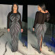 EVE Hot Drill Splicing Back Split Maxi Dress NY-3189
