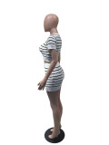 EVE Stripe Short Sleeve Sweater Two Piece Skirt Set QXTF-83015