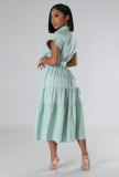EVE Solid Color Short Sleeve Long Shirt Dress XHXF-966