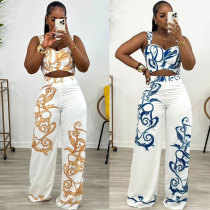 EVE Print Sling High Waist Wide Leg Pant Two Piece Set NY-10805