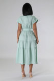 EVE Solid Color Short Sleeve Long Shirt Dress XHXF-966