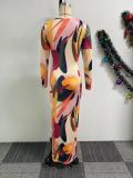 EVE Print Long Sleeve Hollow Out Maxi Dress NY-10808