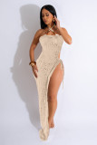 EVE Solid Color Sleeveless Split Knits Maxi Dress MDF-5503