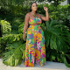 EVE Print Tie Up Wrap Chest Wide Leg Pants 2 Piece Set NY-10810