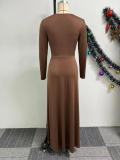 EVE Square Neck Hollow Out Tight Split Maxi Dress NY-10815