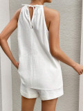 EVE Solid Color Split Halter Two Piece Shorts Set BNY-10812