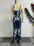 EVE Hollow Out Print Halter Wide Leg Jumpsuit NY-10811
