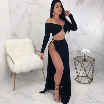 EVE Long Sleeve Side Split Sexy Long Skirt 2 Piece Set LSL-6082