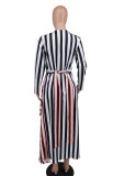 EVE Stripe Print V Neck Loose Long Dress XHXF-412