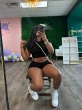 EVE Solid Color Tight Crop Top Two Piece Shorts Set SFY-2778