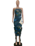 EVE Fashion Printed Wrap Slit Ruffle Midi Dress QODY-6033