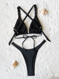 EVE Solid Color Bandage Backless 2 Piece Bikinis Swimsuit CASF-6696