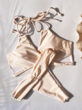 EVE Solid Color Crossover Backless Bikini Swimsuit CASF-6668