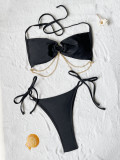 EVE Solid Chain Splicing Tie Up Bikinis 2 Piece Swimsuit CASF-6699