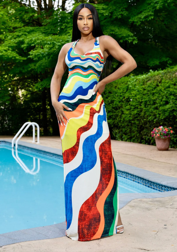 EVE Multicolor Print Sleeveless Maxi Dress XHXF-411