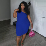 EVE Plus Size Slash Neck Solid Color Slim Midi Dress NNWF-8022