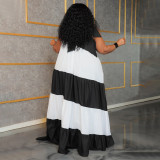 EVE Plus Size Contrast Color Patchwork Maxi Dress NNWF-8023
