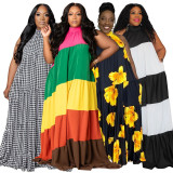 EVE Plus Size Contrast Color Patchwork Maxi Dress NNWF-8023